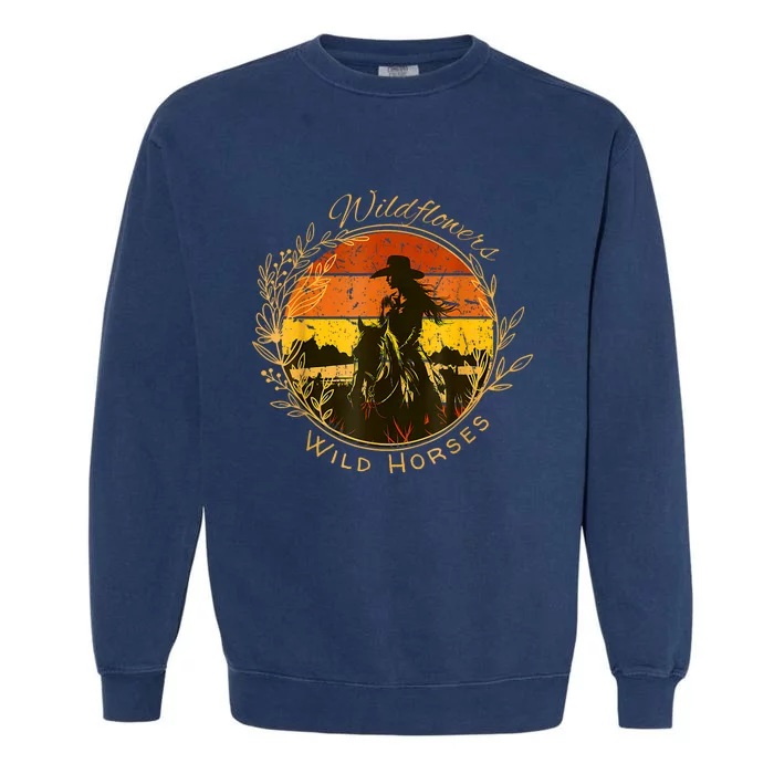 Wild Flowers Wild Horses Vintage Sunset Country Cowgirl Garment-Dyed Sweatshirt