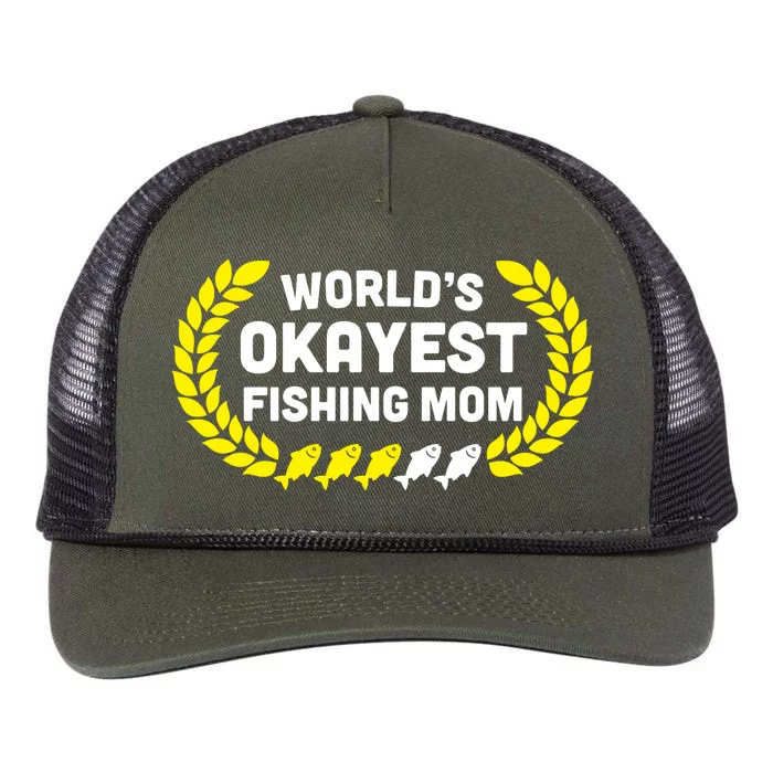 Wo Funny World's Okayest Fishing Mom Mothers Day Cute Gift Retro Rope Trucker Hat Cap