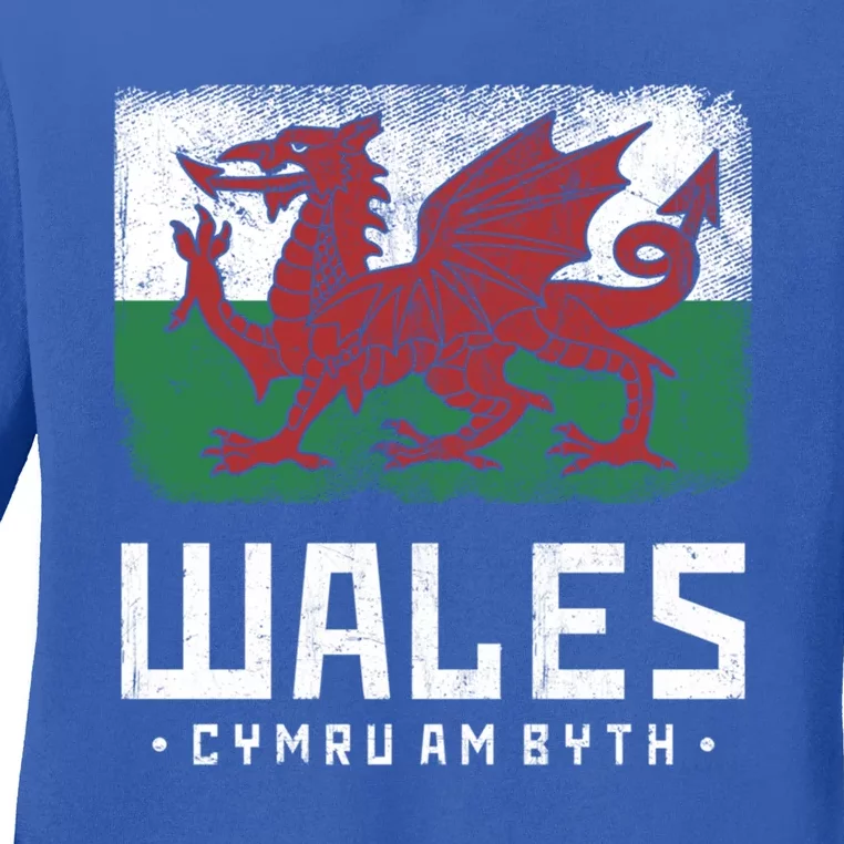 Wales Flag Welsh Dragon Banner Cymru Am Byth Welsh Gift Ladies Long Sleeve Shirt