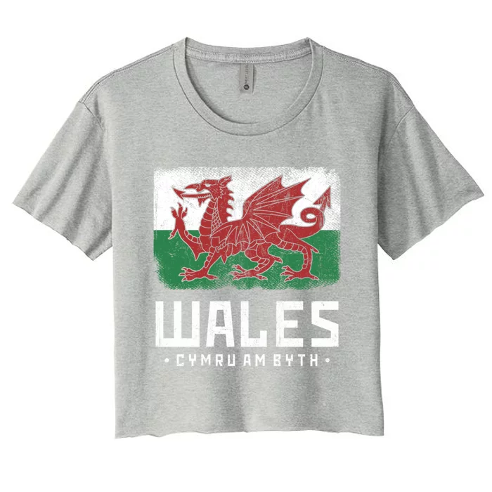 Wales Flag Welsh Dragon Banner Cymru Am Byth Welsh Gift Women's Crop Top Tee