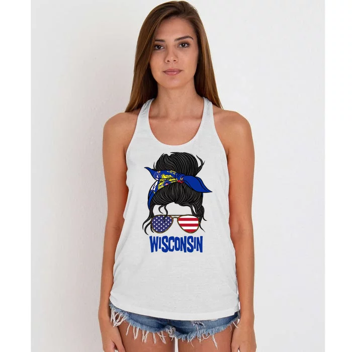 Wisconsin For Wisconsin Proud State Flag For Women Women's Knotted Racerback Tank