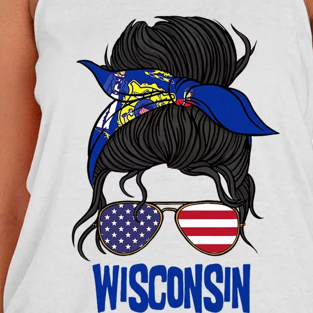 Wisconsin For Wisconsin Proud State Flag For Women Women's Knotted Racerback Tank