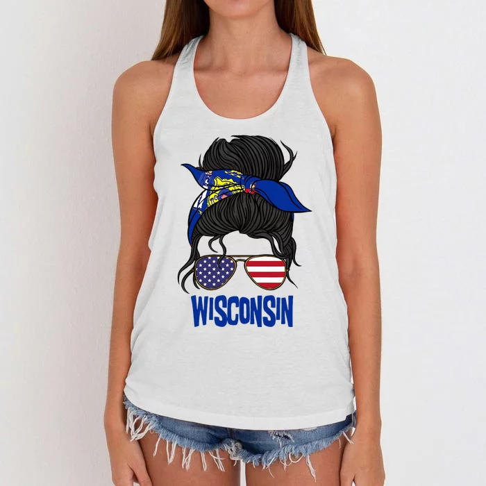 Wisconsin For Wisconsin Proud State Flag For Women Women's Knotted Racerback Tank