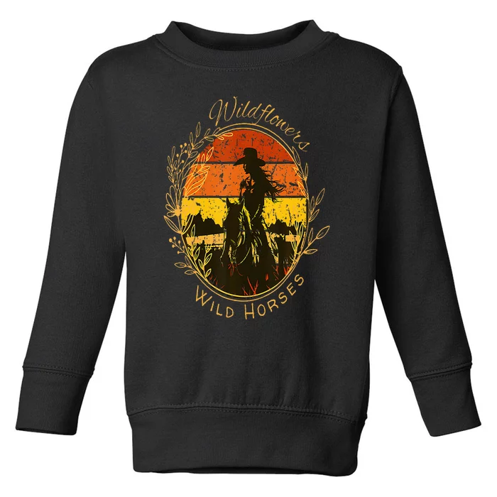 Wild Flowers Wild Horses Vintage Sunset Country Cowgirl Toddler Sweatshirt