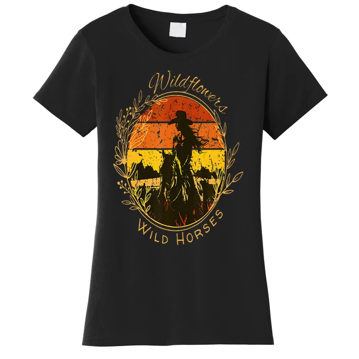 Wild Flowers Wild Horses Vintage Sunset Country Cowgirl Women's T-Shirt