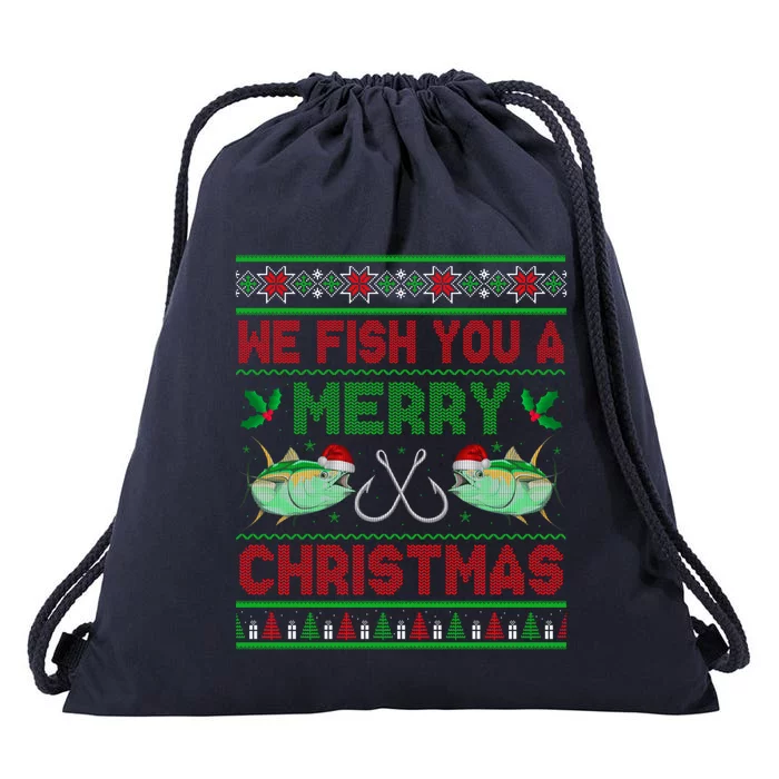 We Fish You A Christmas Fishers Ugly Xmas Drawstring Bag