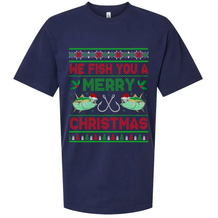 We Fish You A Christmas Fishers Ugly Xmas Sueded Cloud Jersey T-Shirt