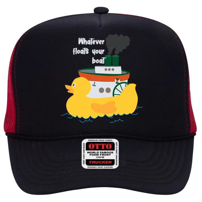 Whatever Floats Your Boat Funny Floaty Duck High Crown Mesh Trucker Hat