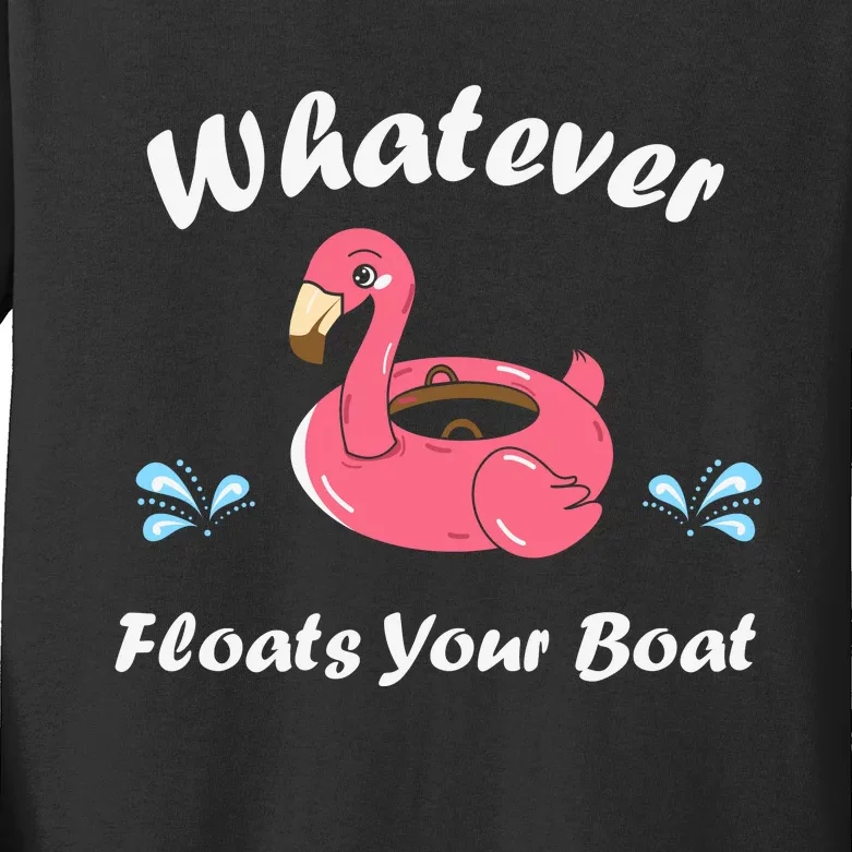 Whatever Floats Your Boat Funny Flamingo Kids Long Sleeve Shirt