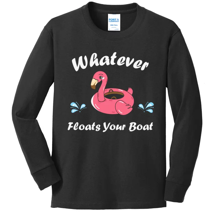 Whatever Floats Your Boat Funny Flamingo Kids Long Sleeve Shirt