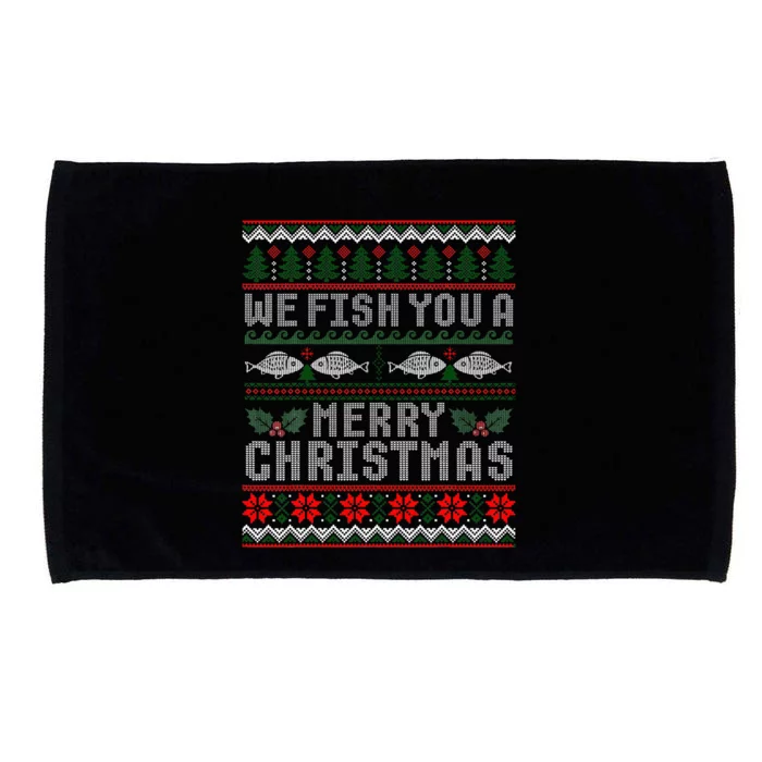 We Fish You A Merry Christmas Fishers Ugly Xmas Sweater Microfiber Hand Towel