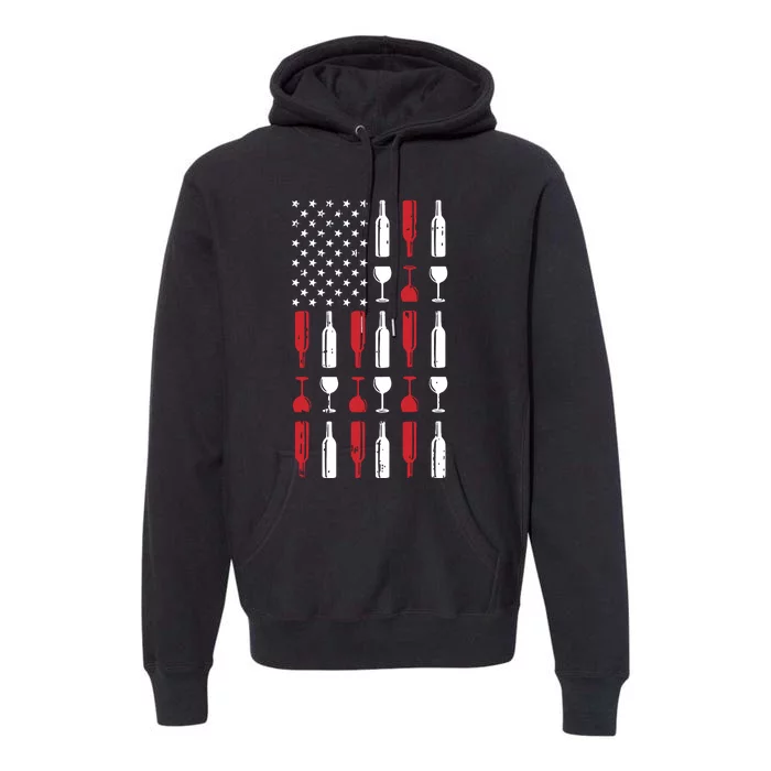 Wine Glass 4th Of July Vintage USA Flag Patriotic Drinker Premium Hoodie