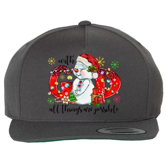 With God All Things Are Possible Christian Christmas Snowman Wool Snapback Cap