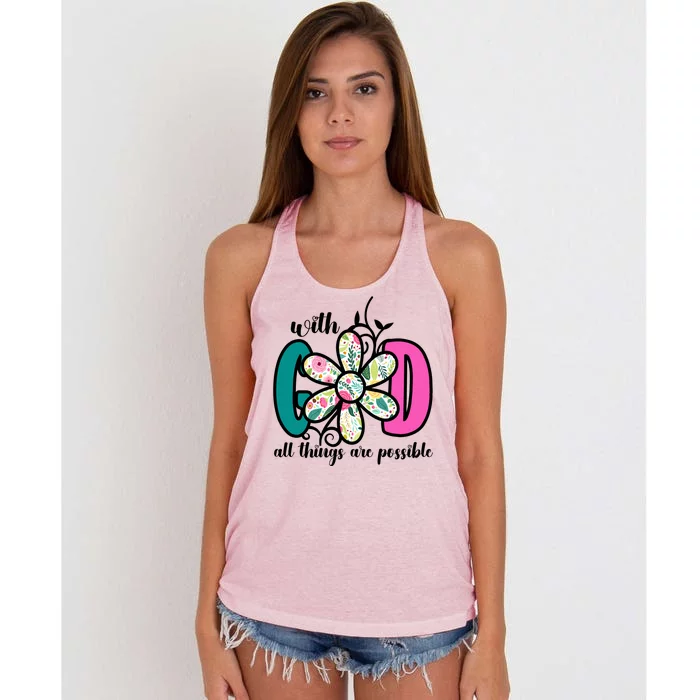 With God All Things Are Possible Floral Faith Women's Knotted Racerback Tank