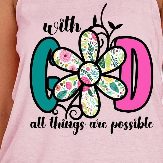 With God All Things Are Possible Floral Faith Women's Knotted Racerback Tank