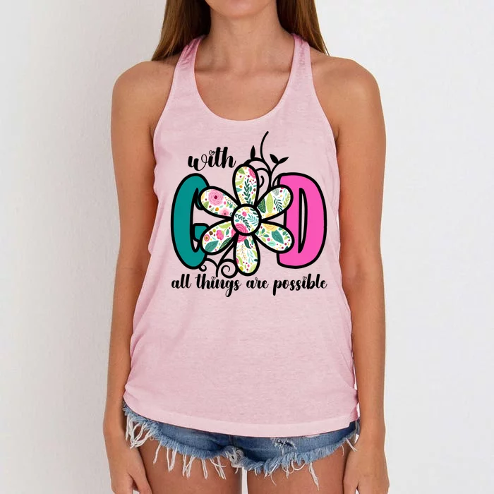 With God All Things Are Possible Floral Faith Women's Knotted Racerback Tank