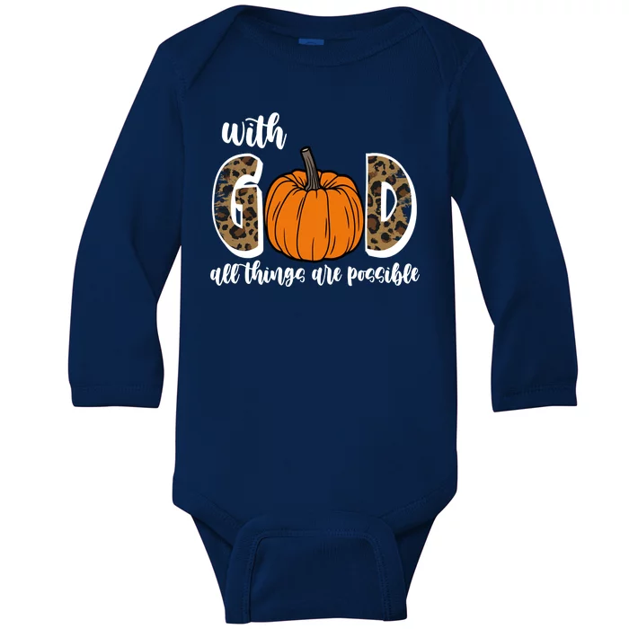 With God All Things Are Possible Fall Pumpkin Baby Long Sleeve Bodysuit