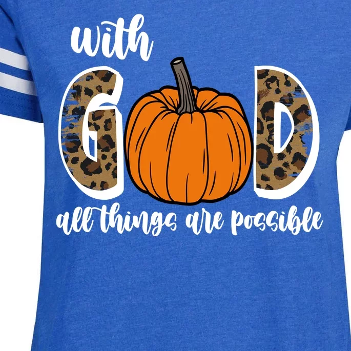 With God All Things Are Possible Fall Pumpkin Enza Ladies Jersey Football T-Shirt