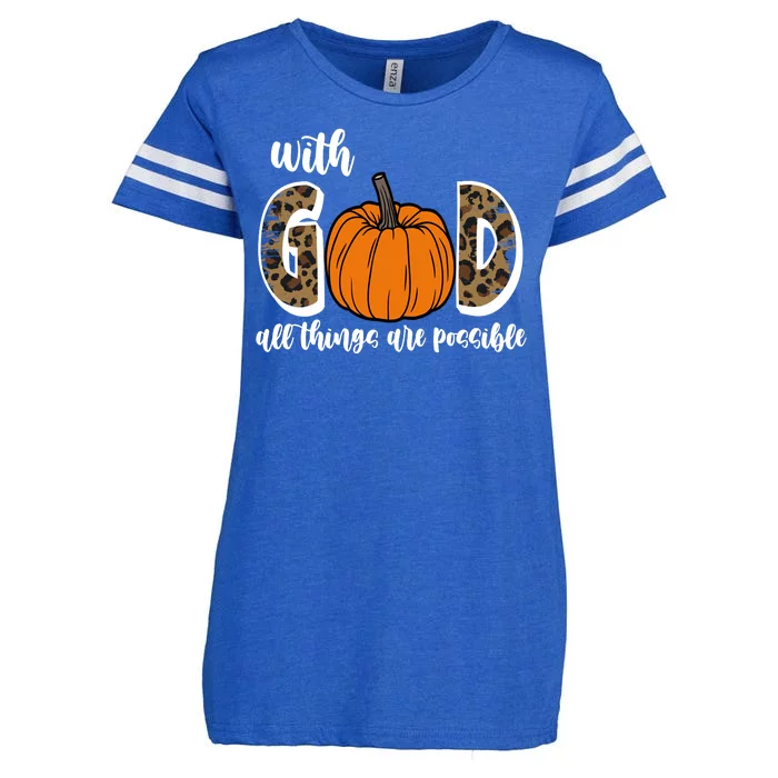 With God All Things Are Possible Fall Pumpkin Enza Ladies Jersey Football T-Shirt