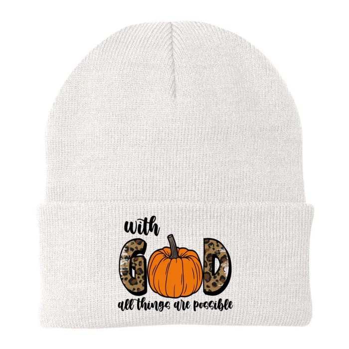 With God All Things Are Possible Fall Pumpkin Knit Cap Winter Beanie