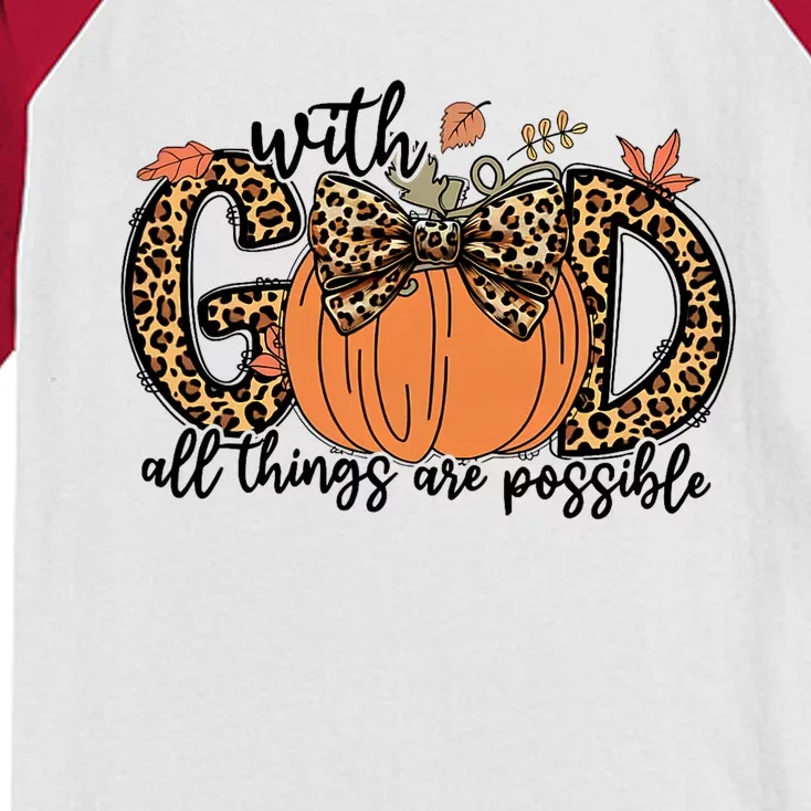 With God All Things Are Possible Christian Fall Thanksgiving Kids Colorblock Raglan Jersey