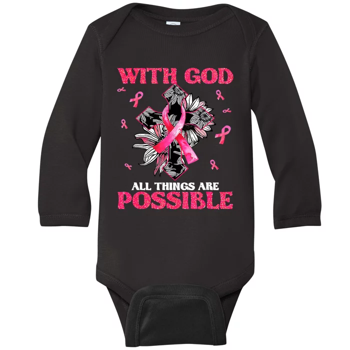 With God All Things Are Possible Breast Cancer Awareness Baby Long Sleeve Bodysuit