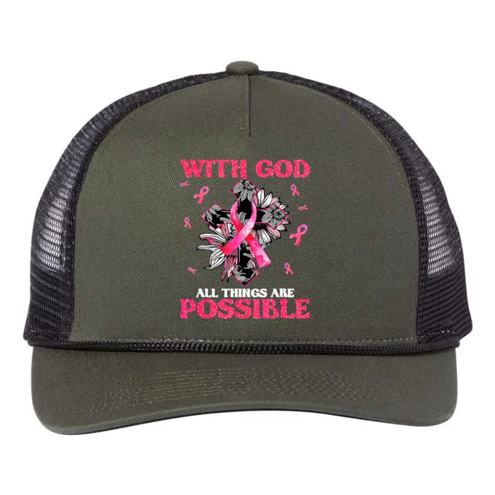 With God All Things Are Possible Breast Cancer Awareness Retro Rope Trucker Hat Cap