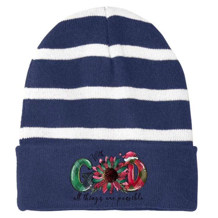 With God All Things Are Posible Striped Beanie with Solid Band