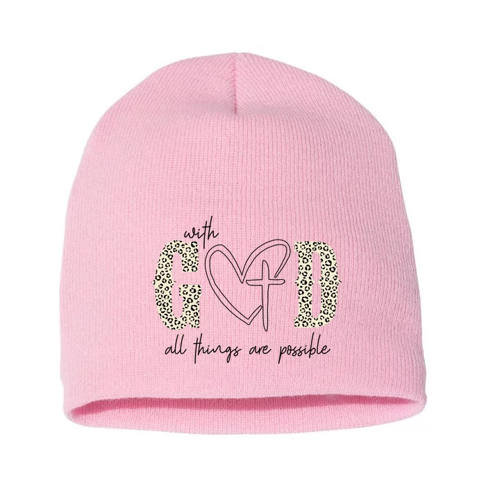 With God All Things Are Possible Cross Heart Short Acrylic Beanie