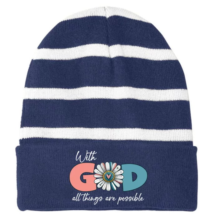 With God All Things Are Possible Striped Beanie with Solid Band