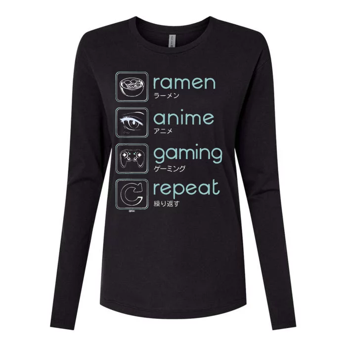 Wakeup Gaming Again Ramen Anime Gaming Restart Womens Cotton Relaxed Long Sleeve T-Shirt