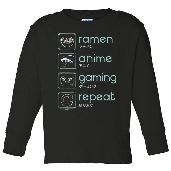 Wakeup Gaming Again Ramen Anime Gaming Restart Toddler Long Sleeve Shirt