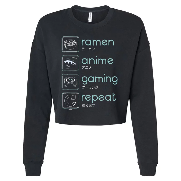 Wakeup Gaming Again Ramen Anime Gaming Restart Cropped Pullover Crew