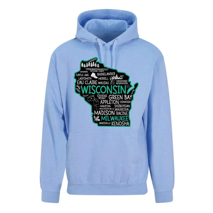 Wisconsin Green Bay Osseo Kenosha Racine Milwaukee Map Unisex Surf Hoodie