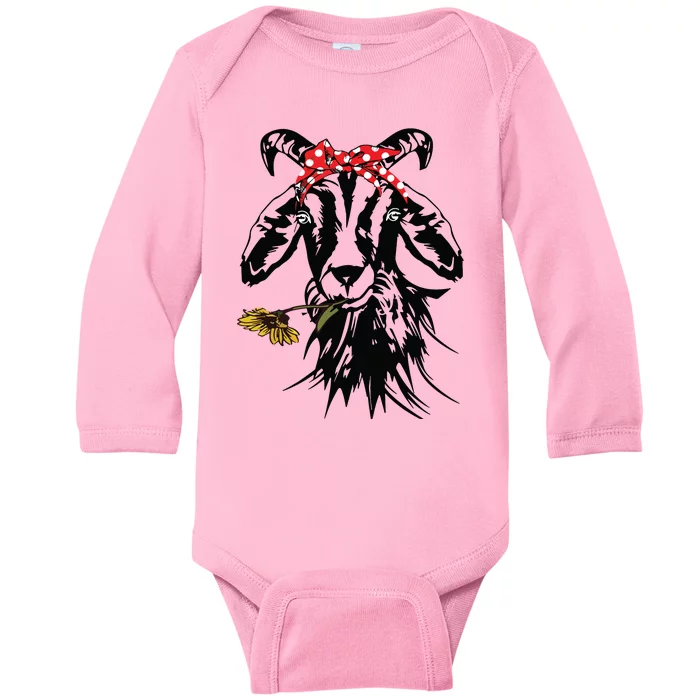 Womens Goats Bandana Farm Animal Lover Funny Goat Graphics Baby Long Sleeve Bodysuit