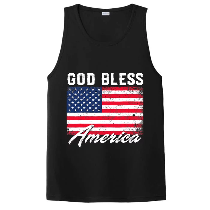 Wo God Bless America USA Flag 4th Of July Patriotic V-Neck Performance Tank