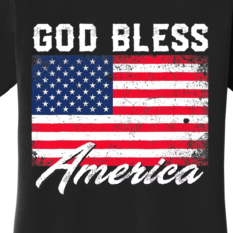 Wo God Bless America USA Flag 4th Of July Patriotic V-Neck Women's T-Shirt