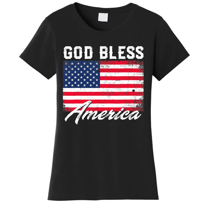 Wo God Bless America USA Flag 4th Of July Patriotic V-Neck Women's T-Shirt