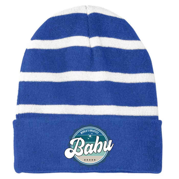 Worlds Greatest Babu Sardinian Dad Gift Striped Beanie with Solid Band