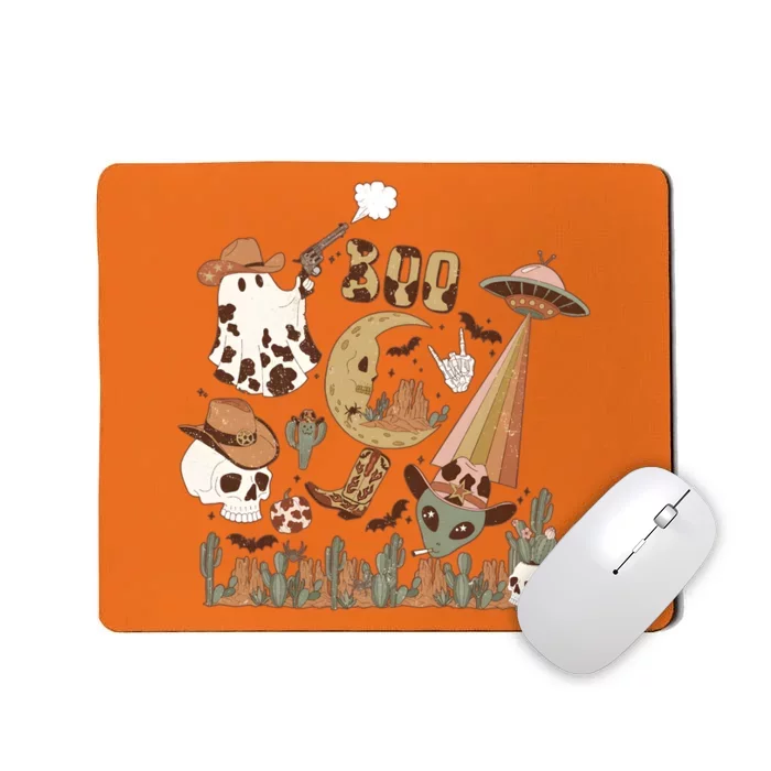 Western Ghost Boo Retro Halloween Cowboy Alien Mousepad