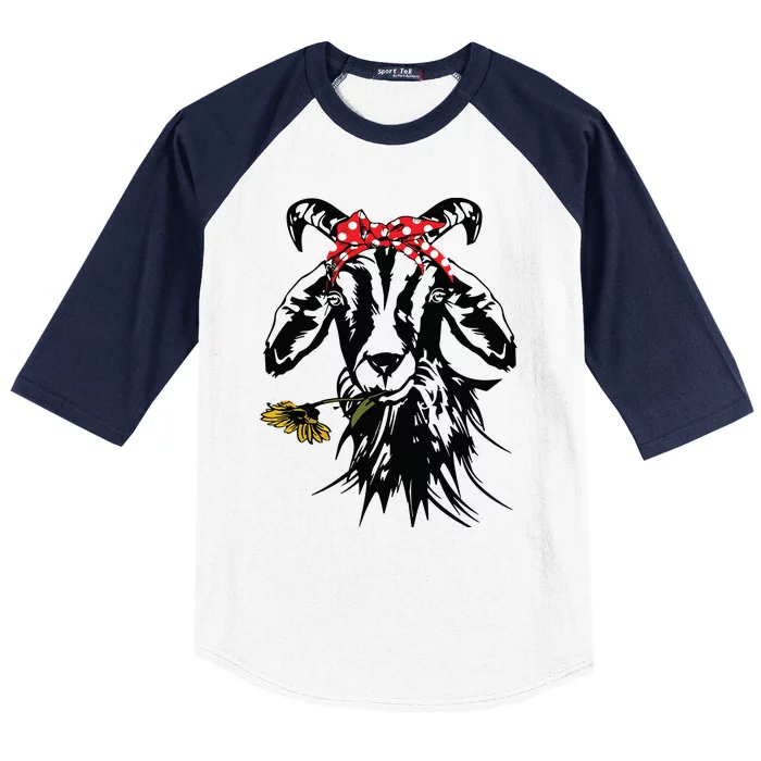 Womens Goats Bandana Farm Animal Lover Funny Goat Graphics Baseball Sleeve Shirt