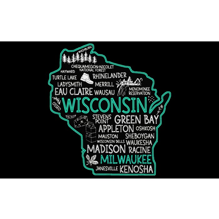 Wisconsin Green Bay Osseo Kenosha Racine Milwaukee Map Bumper Sticker