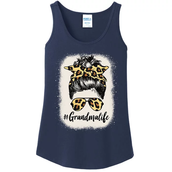 Womens Grandmalife Bleached Grandma Life Leopard Messy Bun Ladies Essential Tank