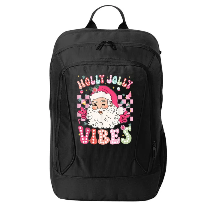 Women Groovy Cute Christmas Santa Claus Holly Jolly Vibes Xmas Gift City Backpack