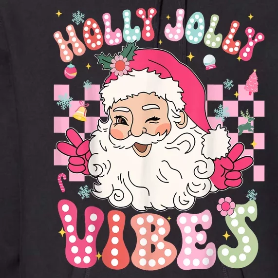 Women Groovy Cute Christmas Santa Claus Holly Jolly Vibes Xmas Gift Premium Hoodie