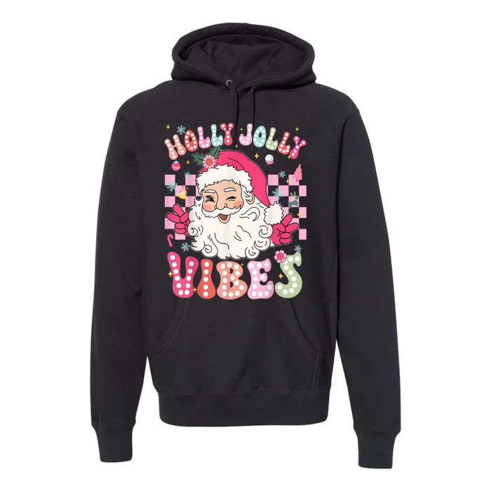 Women Groovy Cute Christmas Santa Claus Holly Jolly Vibes Xmas Gift Premium Hoodie