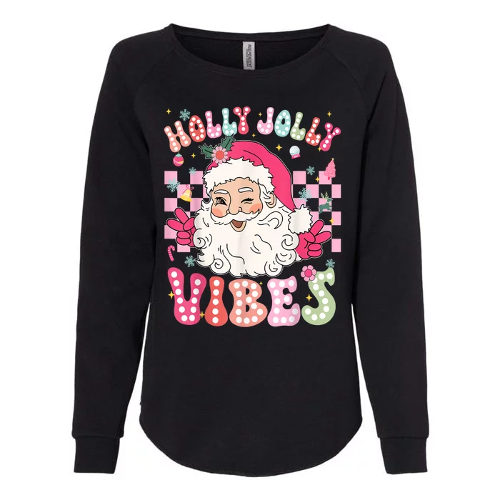 Women Groovy Cute Christmas Santa Claus Holly Jolly Vibes Xmas Gift Womens California Wash Sweatshirt