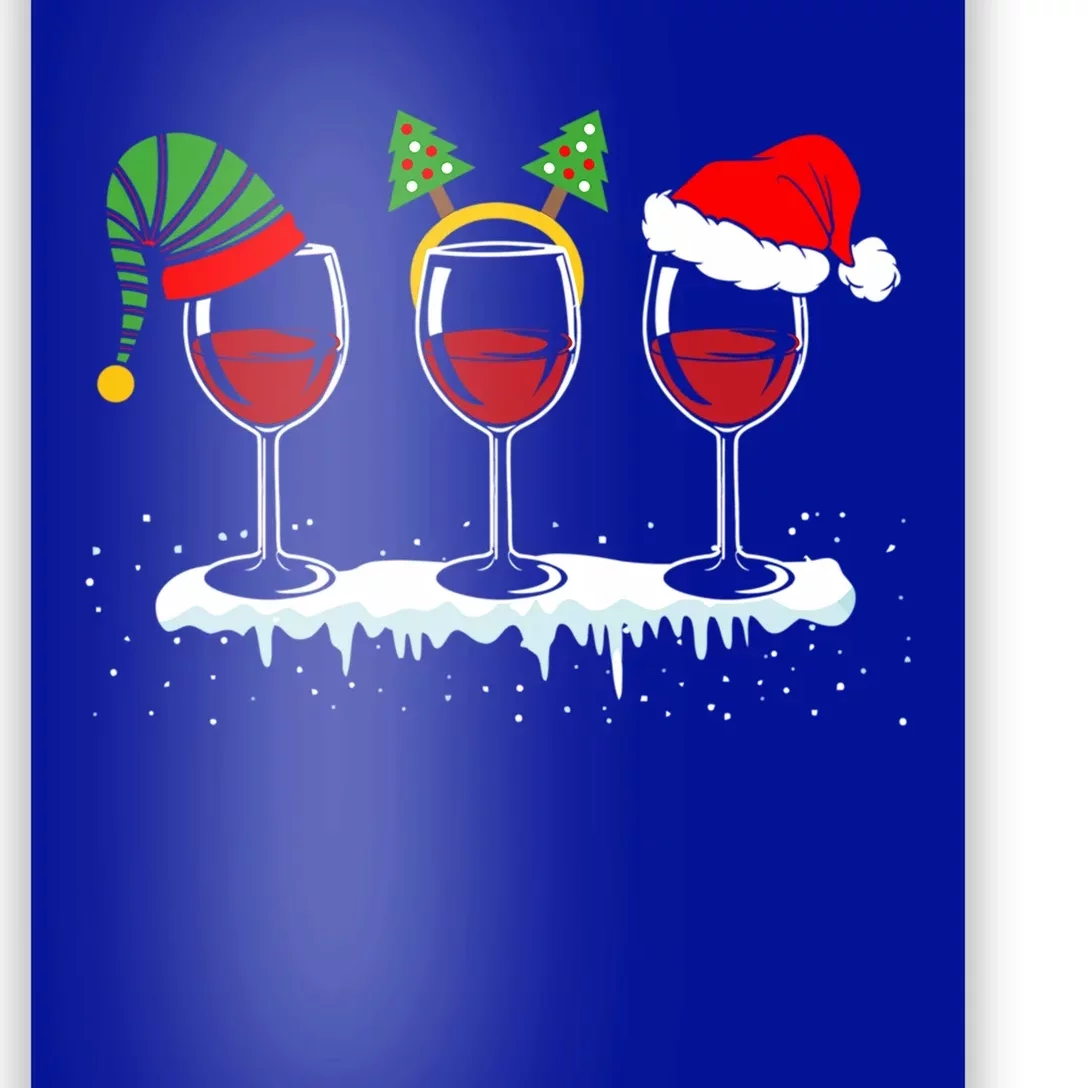 Wine Glass Christmas Spirit Three Wine With Santa Hat Gift Poster