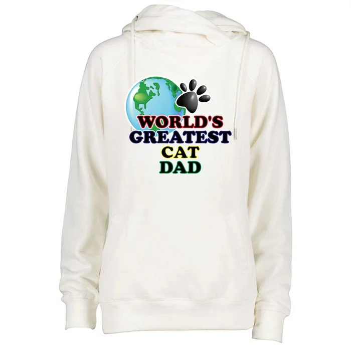 Worlds Greatest Cat Dad Cartoon Globe Great Gift Womens Funnel Neck Pullover Hood