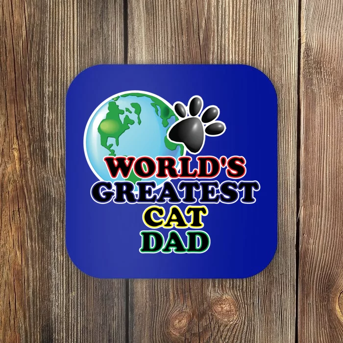 Worlds Greatest Cat Dad Cartoon Globe Great Gift Coaster